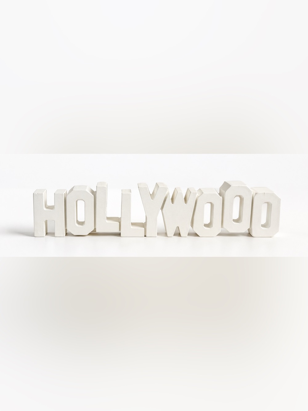 HOLLYWOOD White Wooden 3D Word Sign Shelf Tabletop Decor